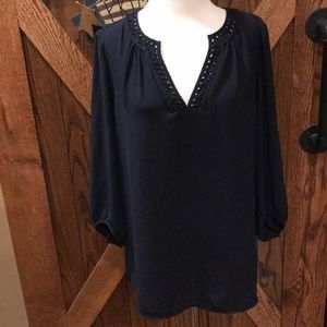 Banana Republic Black Blouse with Embellished Neckline